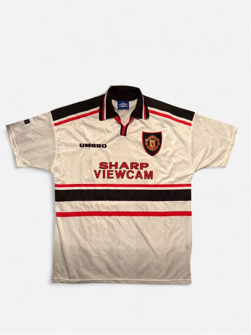 Vintage Umbro Manchester United 1997-1999 Away Sharp Viewcam Soccer Jersey
